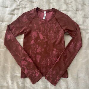 lululemon Swiftly Tech Long Sleeve Race Length Red Pink Pattern - Size 2